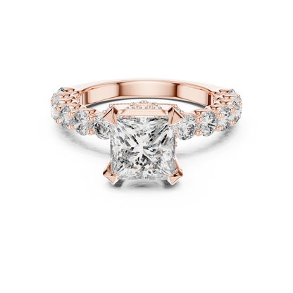 Princess Cut Lab Grown Diamond Engagement Ring | Bubble Pavé Band | 10K, 14K, and 18K Gold