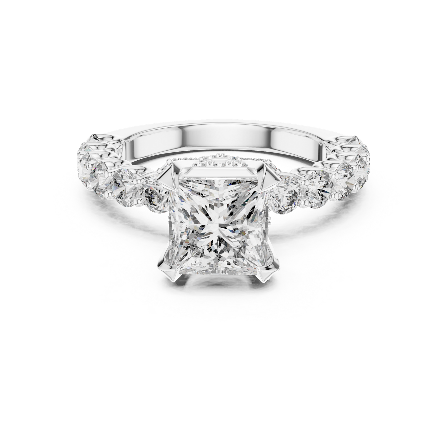 Princess Cut Lab Grown Diamond Engagement Ring | Bubble Pavé Band | 10K, 14K, and 18K Gold