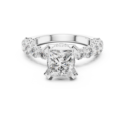 Princess Cut Lab Grown Diamond Engagement Ring | Bubble Pavé Band | 10K, 14K, and 18K Gold