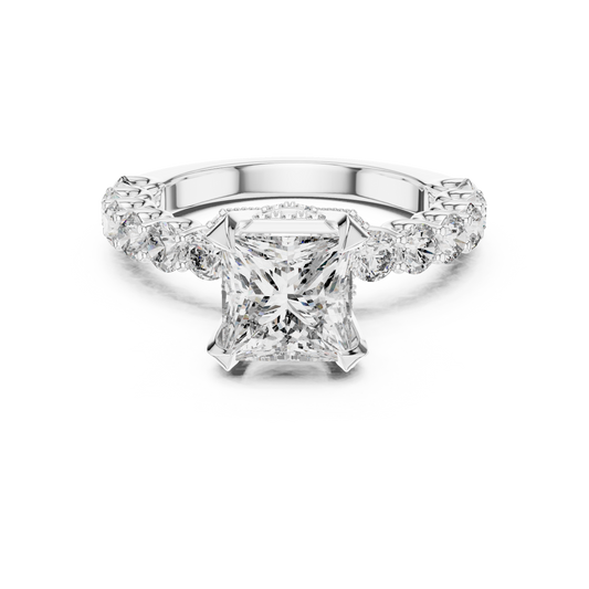 Princess Cut Lab Grown Diamond Engagement Ring | Bubble Pavé Band | 10K, 14K, and 18K Gold