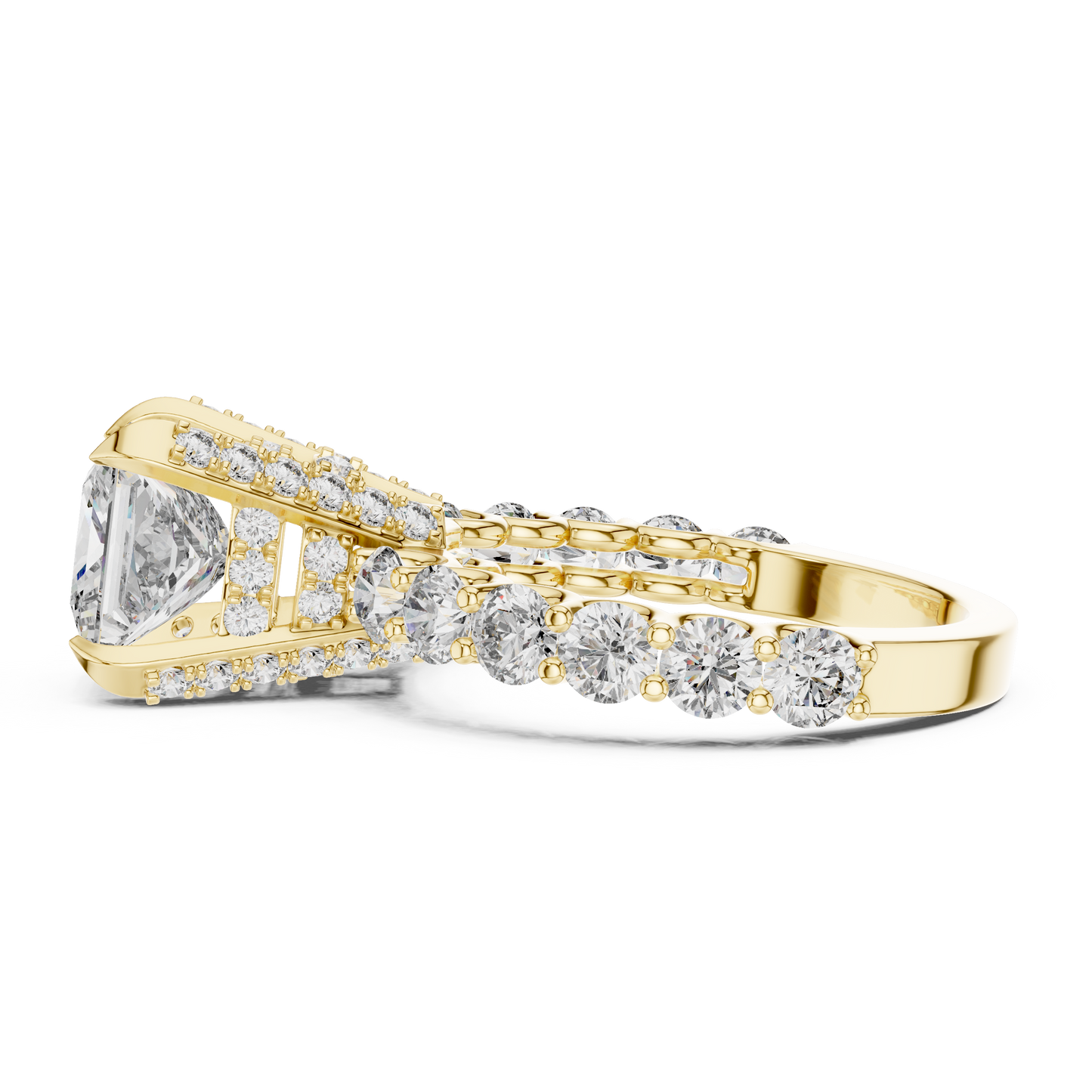 Princess Cut Lab Grown Diamond Engagement Ring | Bubble Pavé Band | 10K, 14K, and 18K Gold