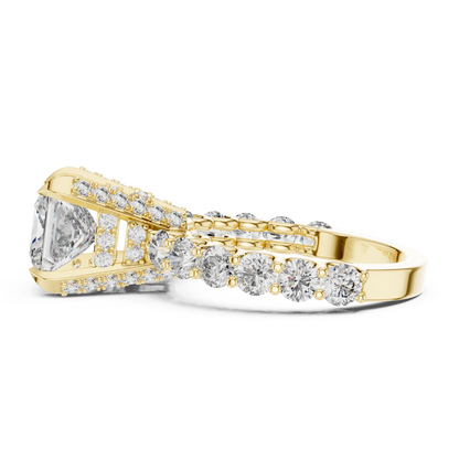 Princess Cut Lab Grown Diamond Engagement Ring | Bubble Pavé Band | 10K, 14K, and 18K Gold