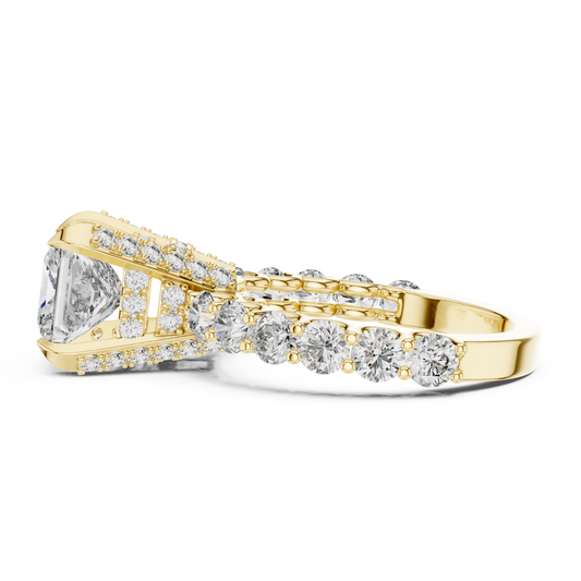 Princess Cut Lab Grown Diamond Engagement Ring | Bubble Pavé Band | 10K, 14K, and 18K Gold