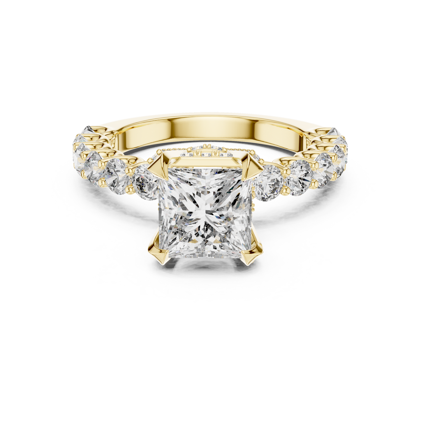 Princess Cut Lab Grown Diamond Engagement Ring | Bubble Pavé Band | 10K, 14K, and 18K Gold