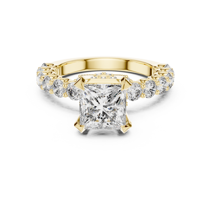 Princess Cut Lab Grown Diamond Engagement Ring | Bubble Pavé Band | 10K, 14K, and 18K Gold