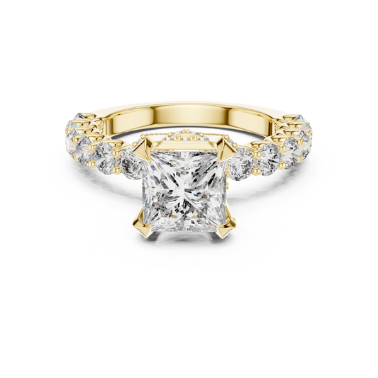 Princess Cut Lab Grown Diamond Engagement Ring | Bubble Pavé Band | 10K, 14K, and 18K Gold