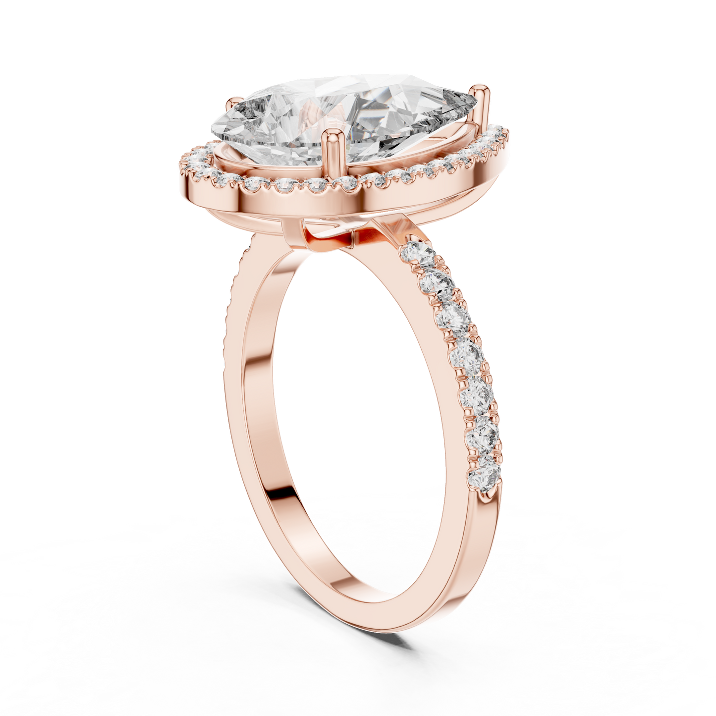 Pear Cut Lab Grown Diamond Engagement Ring | U-Cut Pavé Halo Style | 10K, 14K, and 18K Gold
