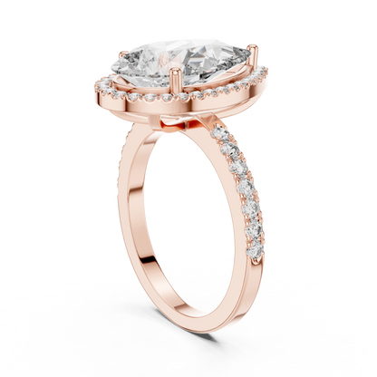 Pear Cut Lab Grown Diamond Engagement Ring | U-Cut Pavé Halo Style | 10K, 14K, and 18K Gold