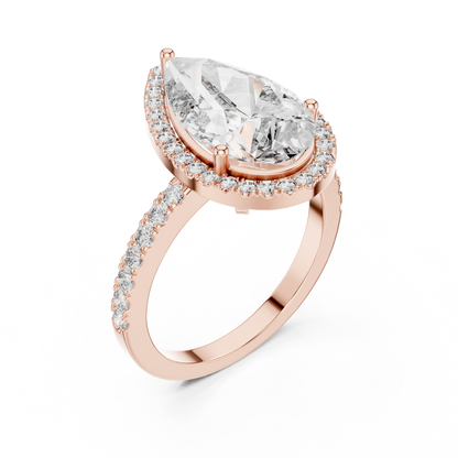 Pear Cut Lab Grown Diamond Engagement Ring | U-Cut Pavé Halo Style | 10K, 14K, and 18K Gold