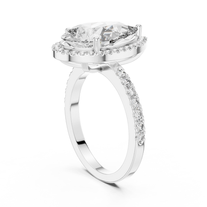 Pear Cut Lab Grown Diamond Engagement Ring | U-Cut Pavé Halo Style | 10K, 14K, and 18K Gold
