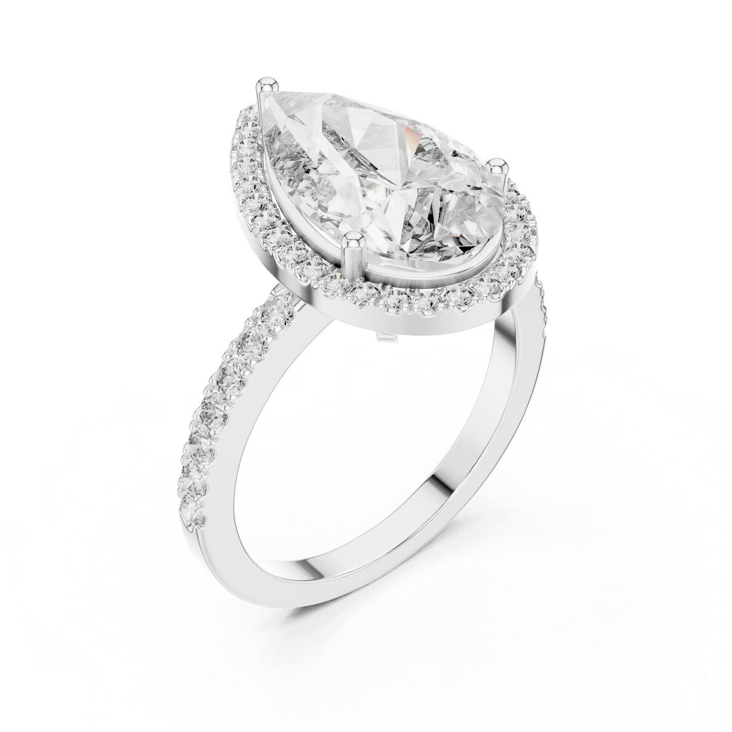 Pear Cut Lab Grown Diamond Engagement Ring | U-Cut Pavé Halo Style | 10K, 14K, and 18K Gold