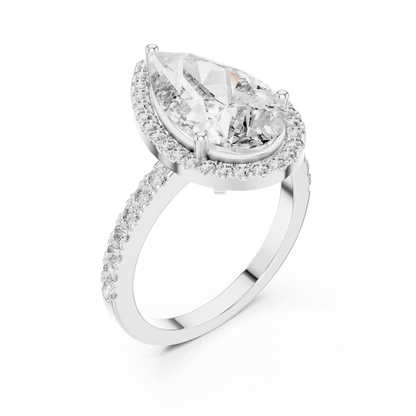 Pear Cut Lab Grown Diamond Engagement Ring | U-Cut Pavé Halo Style | 10K, 14K, and 18K Gold