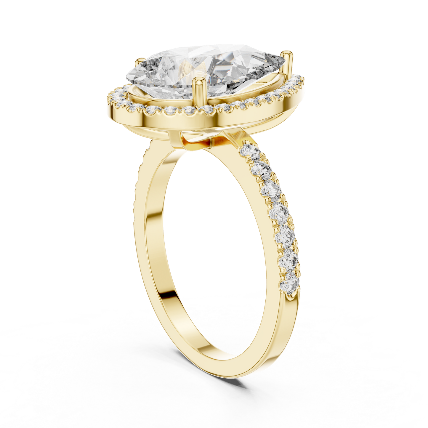 Pear Cut Lab Grown Diamond Engagement Ring | U-Cut Pavé Halo Style | 10K, 14K, and 18K Gold