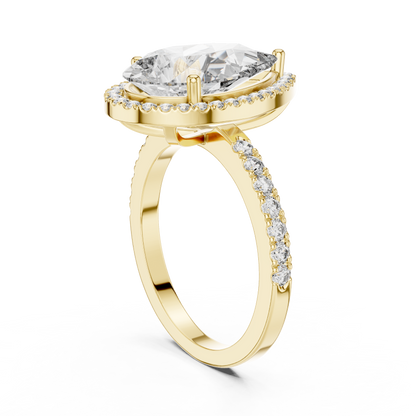 Pear Cut Lab Grown Diamond Engagement Ring | U-Cut Pavé Halo Style | 10K, 14K, and 18K Gold