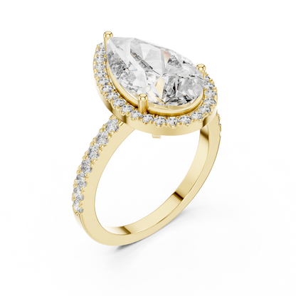 Pear Cut Lab Grown Diamond Engagement Ring | U-Cut Pavé Halo Style | 10K, 14K, and 18K Gold
