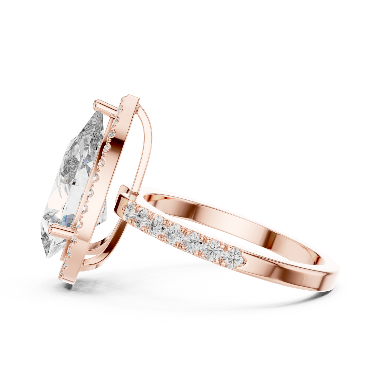 Pear Cut Lab Grown Diamond Engagement Ring | U-Cut Pavé Halo Style | 10K, 14K, and 18K Gold