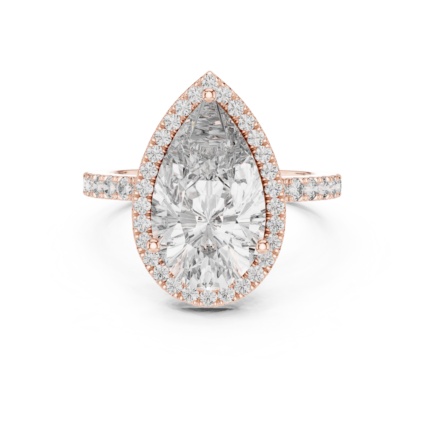 Pear Cut Lab Grown Diamond Engagement Ring | U-Cut Pavé Halo Style | 10K, 14K, and 18K Gold