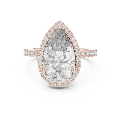 Pear Cut Lab Grown Diamond Engagement Ring | U-Cut Pavé Halo Style | 10K, 14K, and 18K Gold