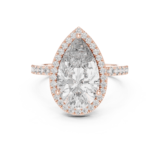 Pear Cut Lab Grown Diamond Engagement Ring | U-Cut Pavé Halo Style | 10K, 14K, and 18K Gold