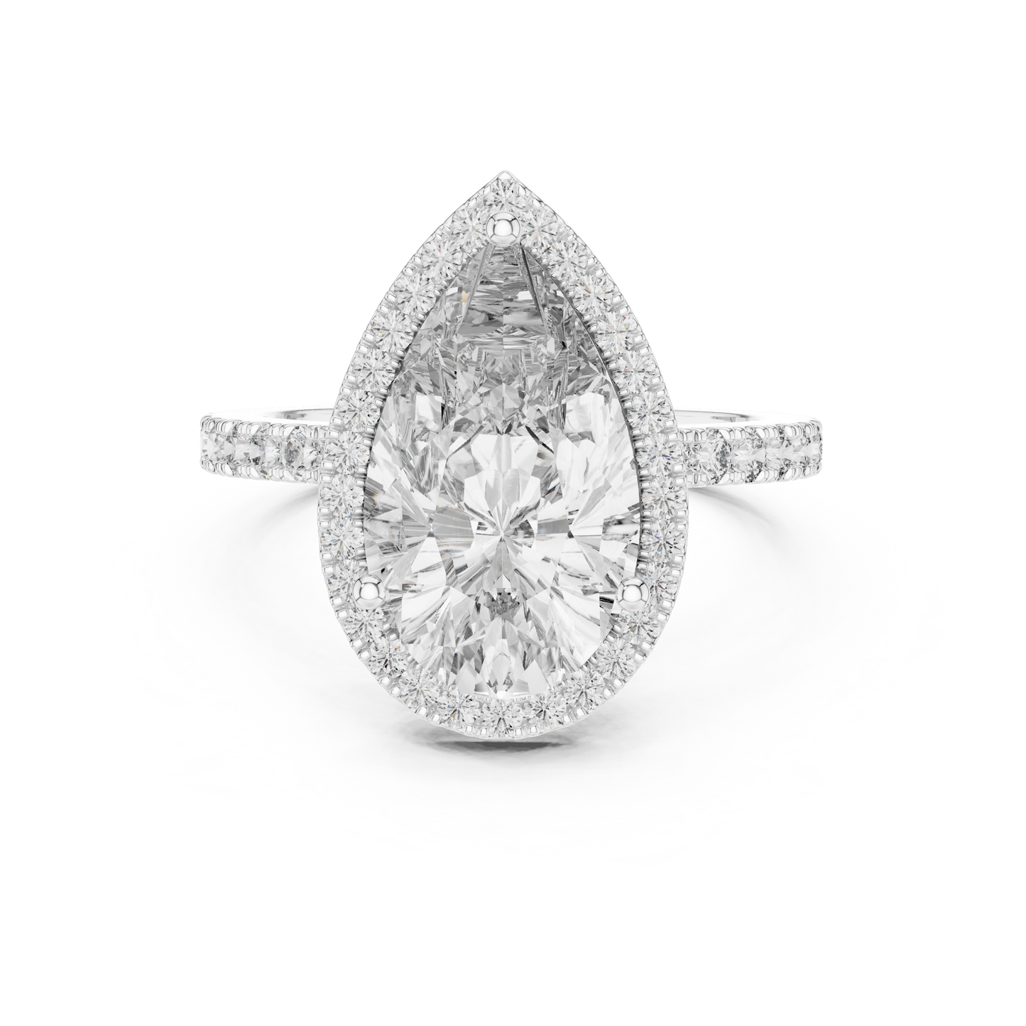 Pear Cut Lab Grown Diamond Engagement Ring | U-Cut Pavé Halo Style | 10K, 14K, and 18K Gold