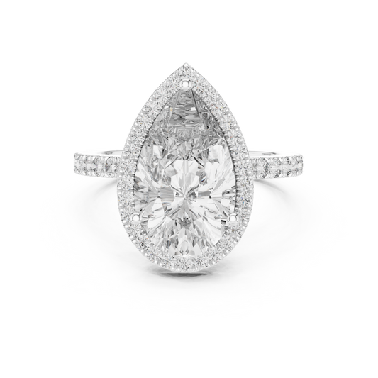 Pear Cut Lab Grown Diamond Engagement Ring | U-Cut Pavé Halo Style | 10K, 14K, and 18K Gold