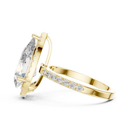 Pear Cut Lab Grown Diamond Engagement Ring | U-Cut Pavé Halo Style | 10K, 14K, and 18K Gold