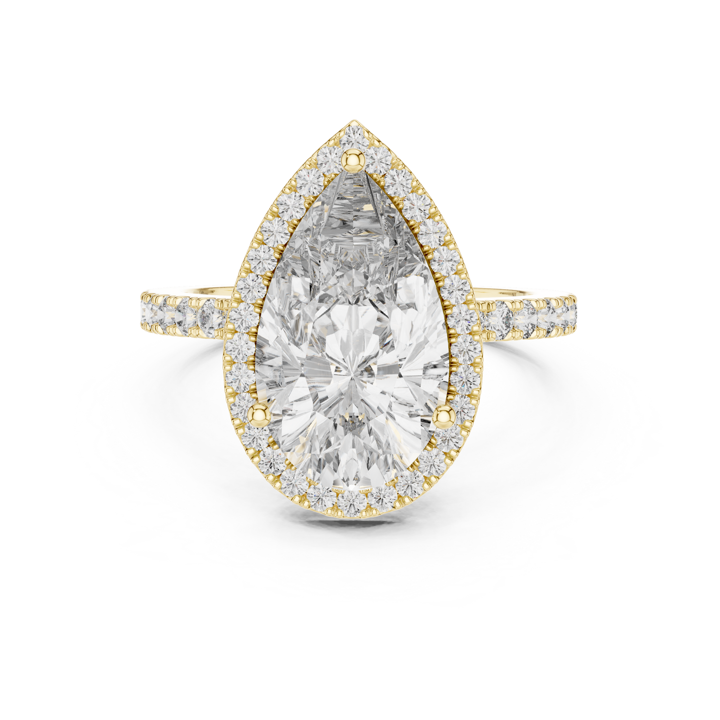 Pear Cut Lab Grown Diamond Engagement Ring | U-Cut Pavé Halo Style | 10K, 14K, and 18K Gold