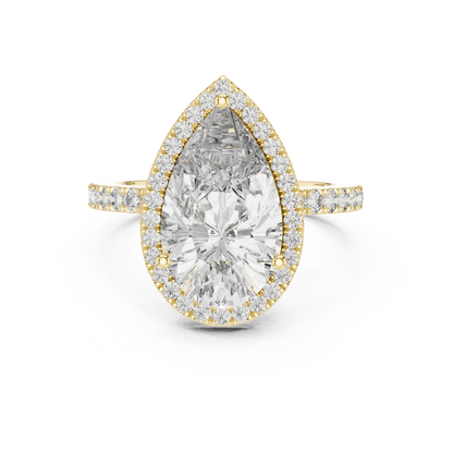 Pear Cut Lab Grown Diamond Engagement Ring | U-Cut Pavé Halo Style | 10K, 14K, and 18K Gold