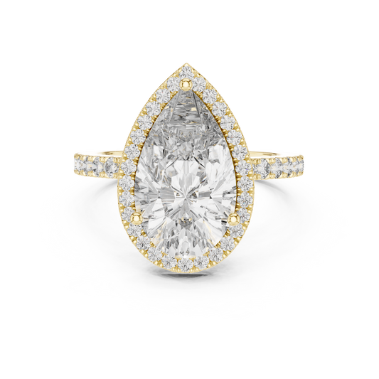 Pear Cut Lab Grown Diamond Engagement Ring | U-Cut Pavé Halo Style | 10K, 14K, and 18K Gold