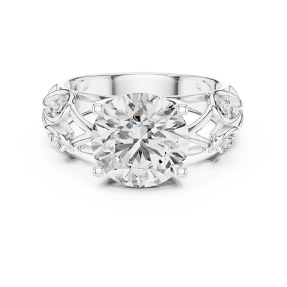 Round Lab Grown Diamond Engagement Ring | Nature Inspired Leaf Motif Style | 10K, 14K, and 18K Gold