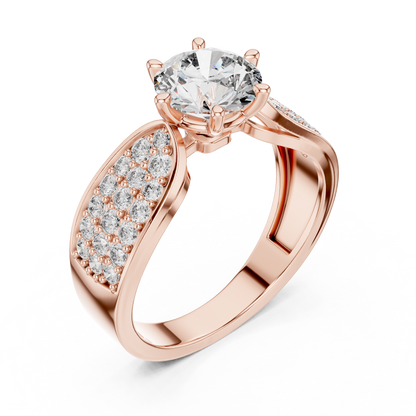 Round Lab Grown Diamond Engagement Ring | Triple-Row Pavé Bold Band | 10K, 14K, and 18K Gold