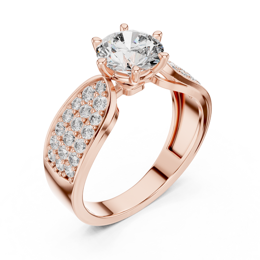 Round Lab Grown Diamond Engagement Ring | Triple-Row Pavé Bold Band | 10K, 14K, and 18K Gold