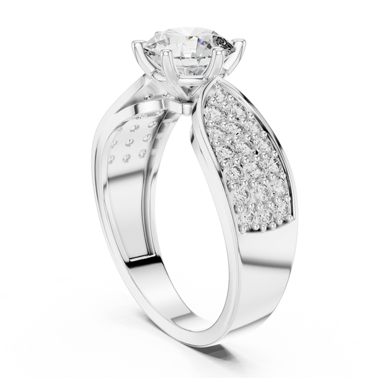 Round Lab Grown Diamond Engagement Ring | Triple-Row Pavé Bold Band | 10K, 14K, and 18K Gold