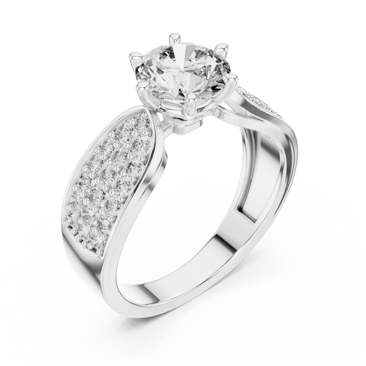 Round Lab Grown Diamond Engagement Ring | Triple-Row Pavé Bold Band | 10K, 14K, and 18K Gold