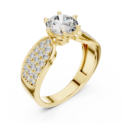 Round Lab Grown Diamond Engagement Ring | Triple-Row Pavé Bold Band | 10K, 14K, and 18K Gold