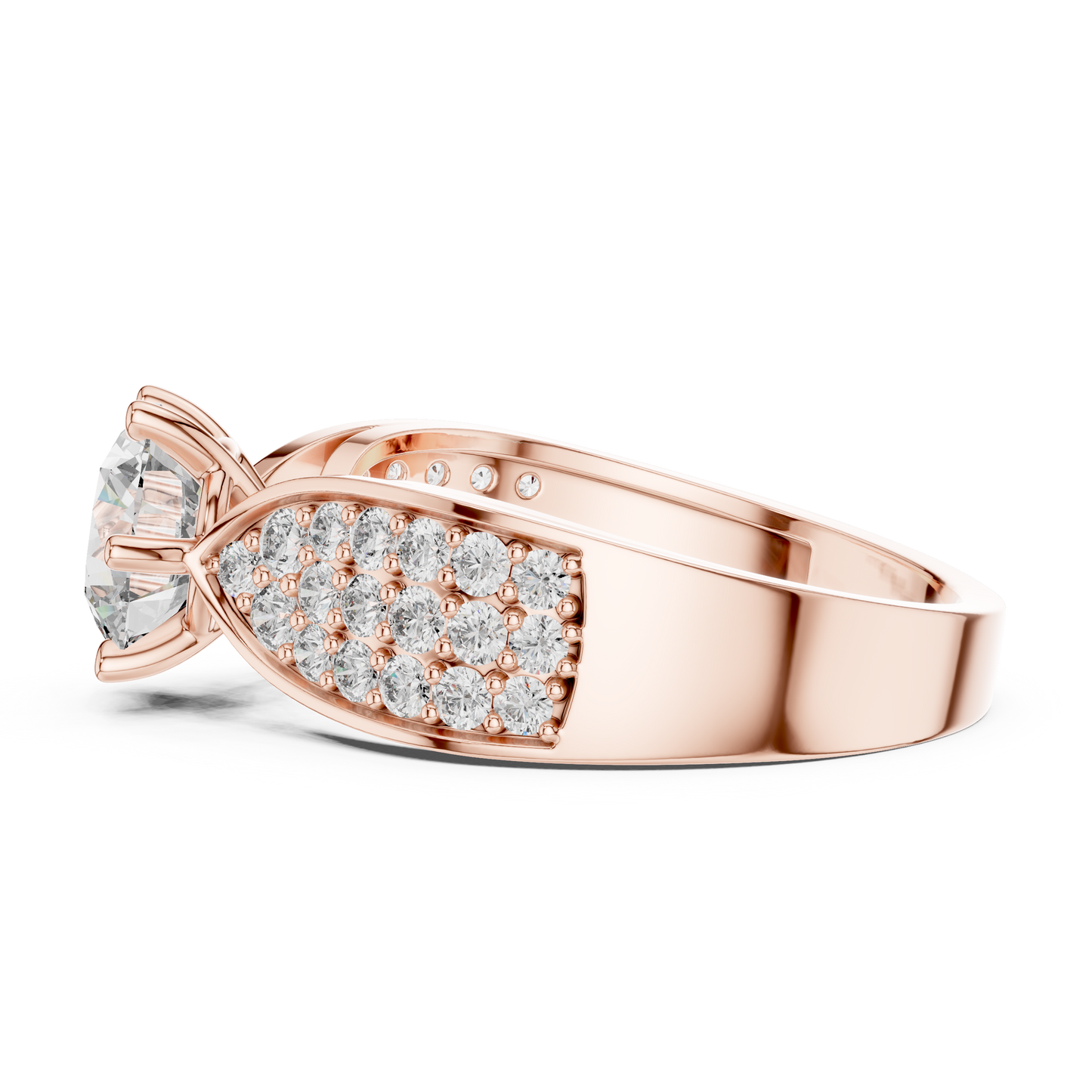 Round Lab Grown Diamond Engagement Ring | Triple-Row Pavé Bold Band | 10K, 14K, and 18K Gold