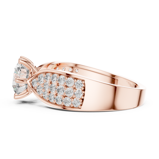 Round Lab Grown Diamond Engagement Ring | Triple-Row Pavé Bold Band | 10K, 14K, and 18K Gold