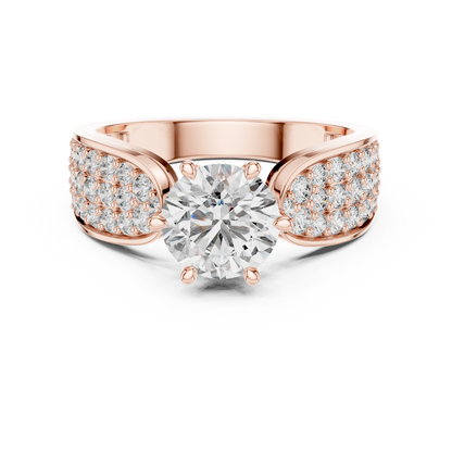 Round Lab Grown Diamond Engagement Ring | Triple-Row Pavé Bold Band | 10K, 14K, and 18K Gold