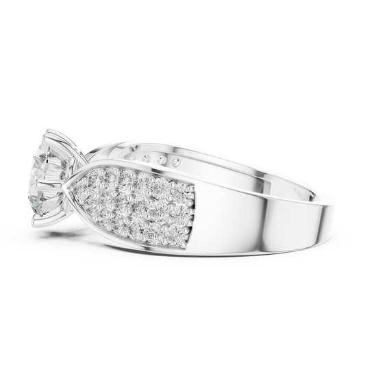 Round Lab Grown Diamond Engagement Ring | Triple-Row Pavé Bold Band | 10K, 14K, and 18K Gold