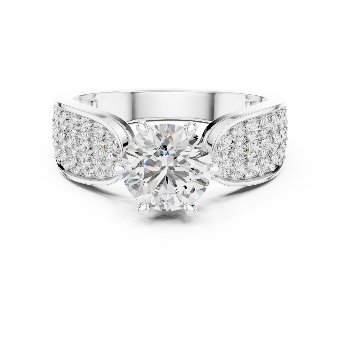 Round Lab Grown Diamond Engagement Ring | Triple-Row Pavé Bold Band | 10K, 14K, and 18K Gold