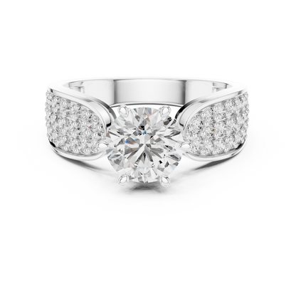 Round Lab Grown Diamond Engagement Ring | Triple-Row Pavé Bold Band | 10K, 14K, and 18K Gold