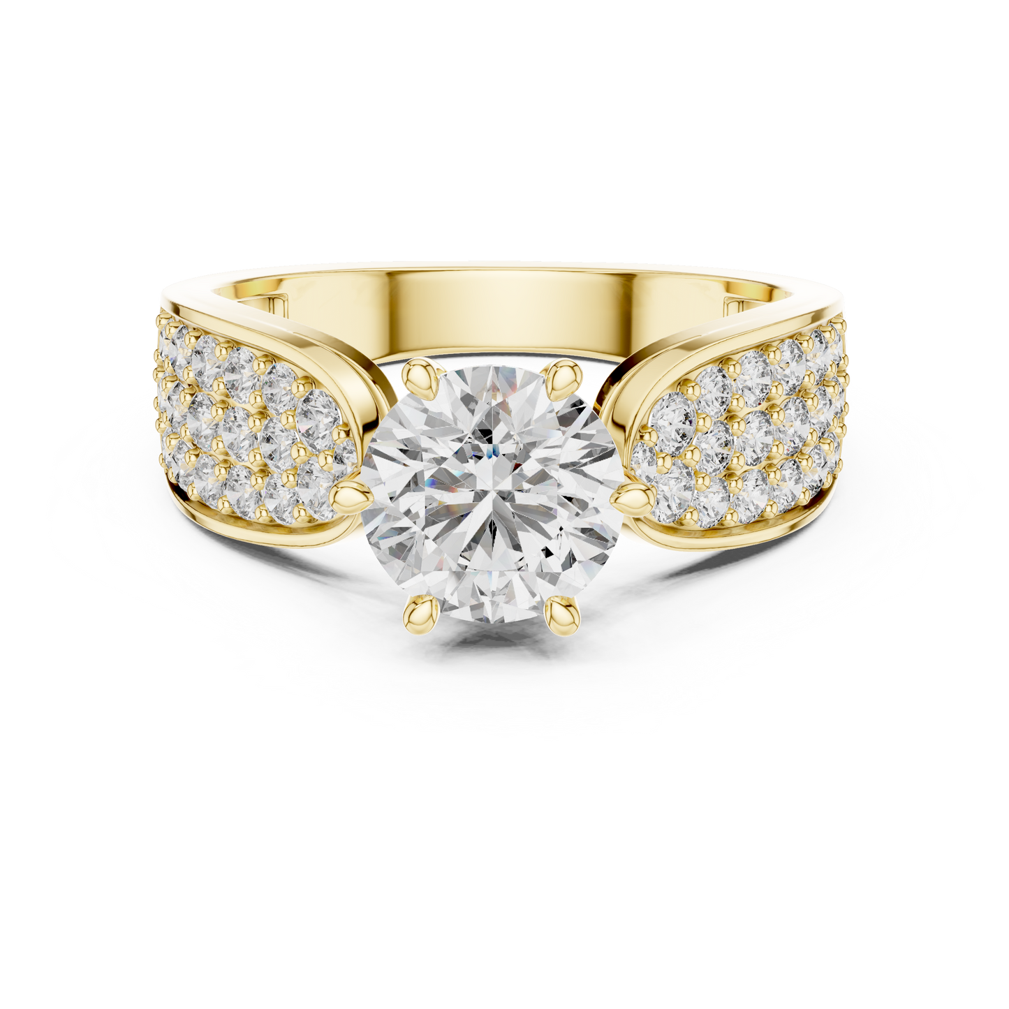 Round Lab Grown Diamond Engagement Ring | Triple-Row Pavé Bold Band | 10K, 14K, and 18K Gold