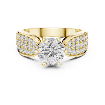 Round Lab Grown Diamond Engagement Ring | Triple-Row Pavé Bold Band | 10K, 14K, and 18K Gold