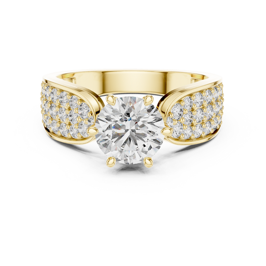 Round Lab Grown Diamond Engagement Ring | Triple-Row Pavé Bold Band | 10K, 14K, and 18K Gold