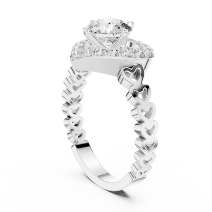 Round Lab Grown Diamond Heart-Halo Engagement Ring | Scalloped Pavé Band | 10K, 14K, and 18K Gold