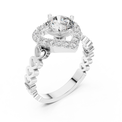 Round Lab Grown Diamond Heart-Halo Engagement Ring | Scalloped Pavé Band | 10K, 14K, and 18K Gold