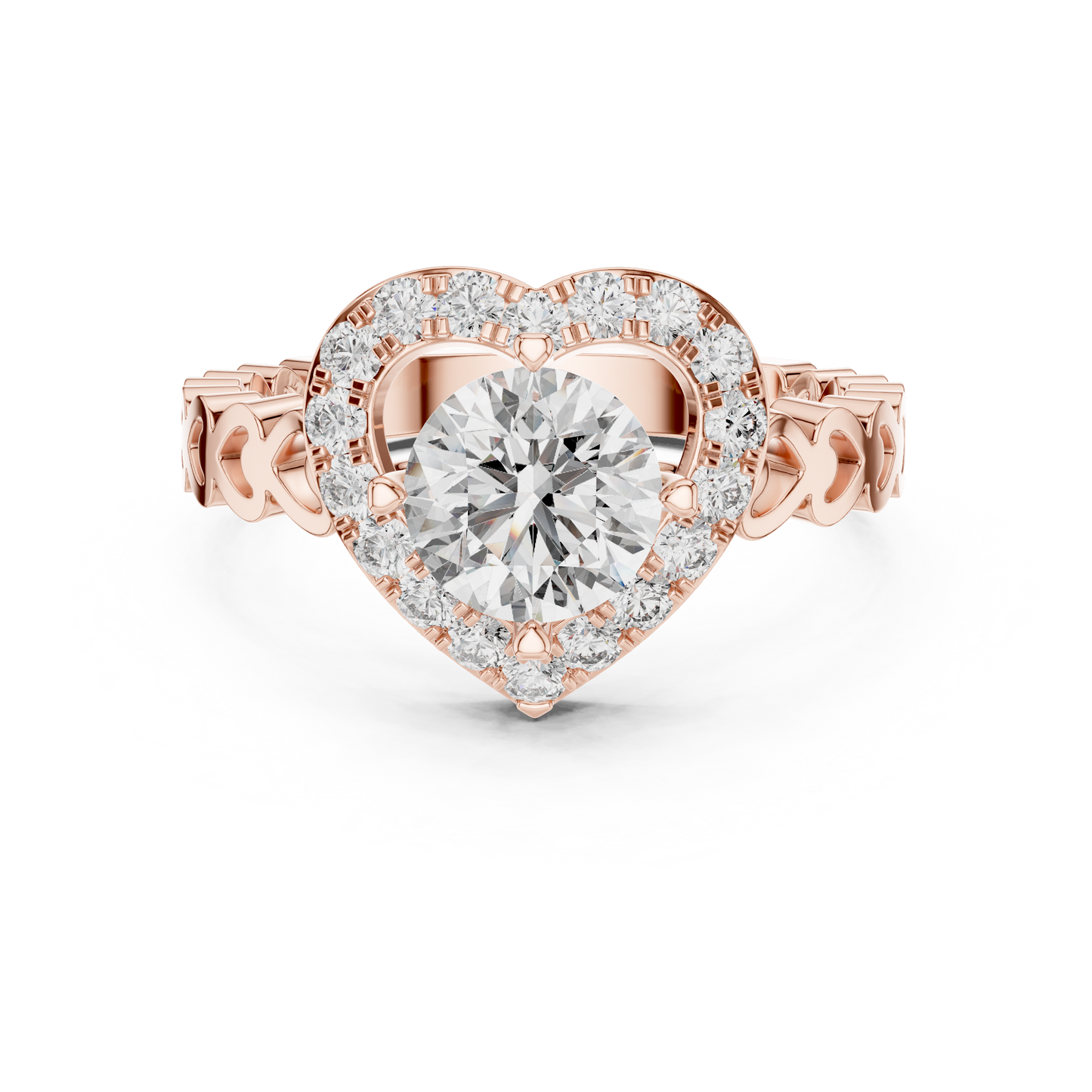 Round Lab Grown Diamond Heart-Halo Engagement Ring | Scalloped Pavé Band | 10K, 14K, and 18K Gold