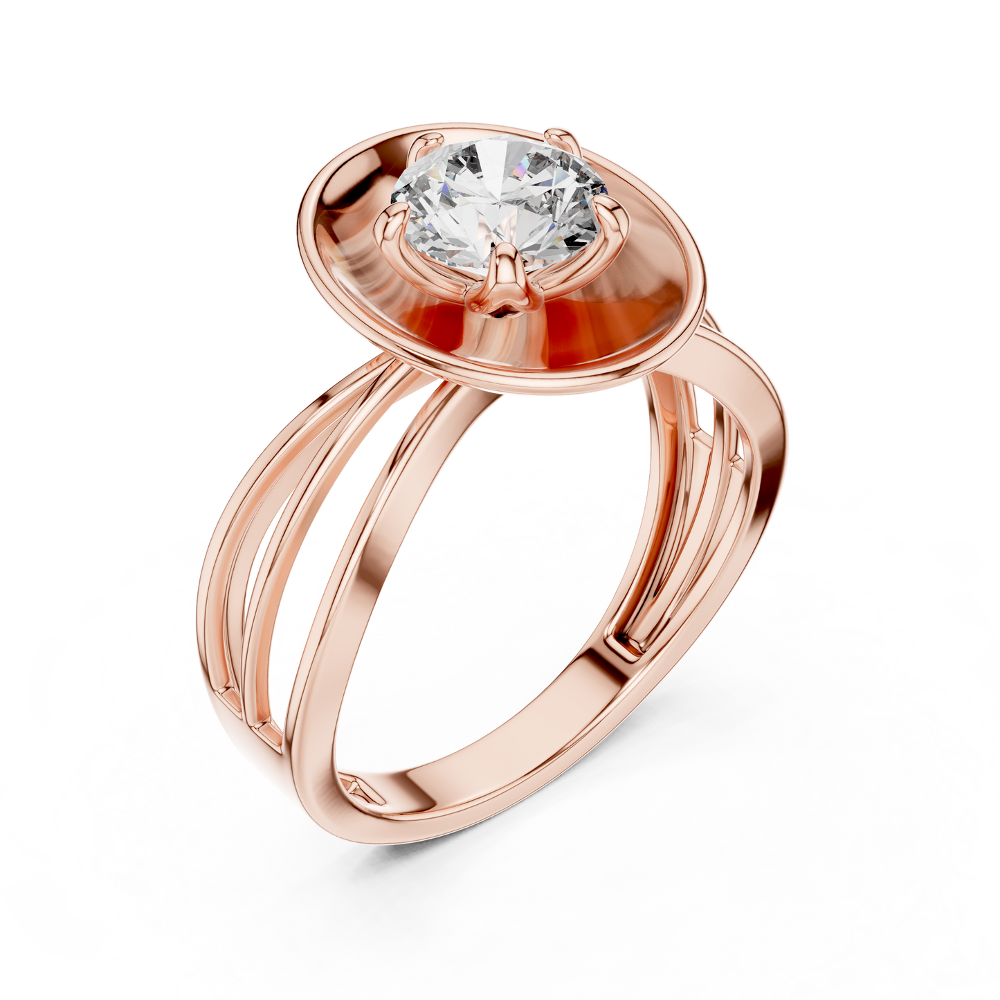Round Lab Grown Diamond Solitaire Ring | Split-Shank Lotus Flower Setting | 10K, 14K, and 18K Gold