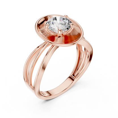 Round Lab Grown Diamond Solitaire Ring | Split-Shank Lotus Flower Setting | 10K, 14K, and 18K Gold