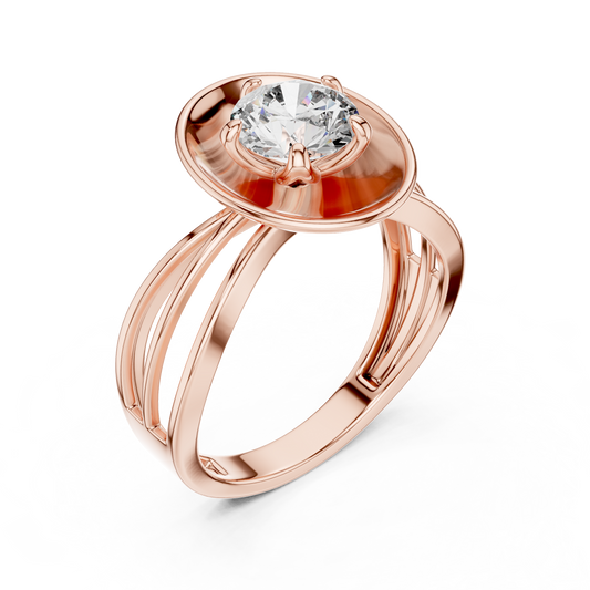 Round Lab Grown Diamond Solitaire Ring | Split-Shank Lotus Flower Setting | 10K, 14K, and 18K Gold